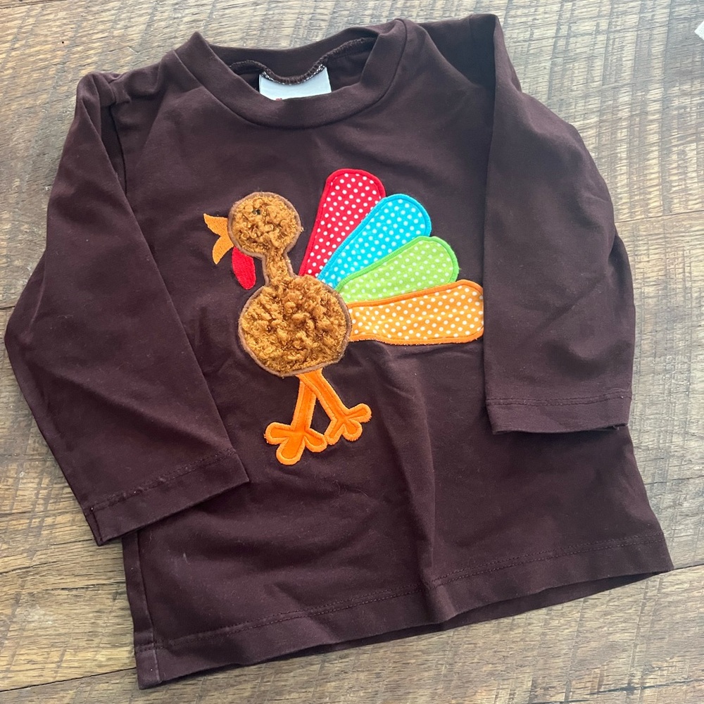 Brown Turkey Thanksgiving Appliqué Kids Shirt